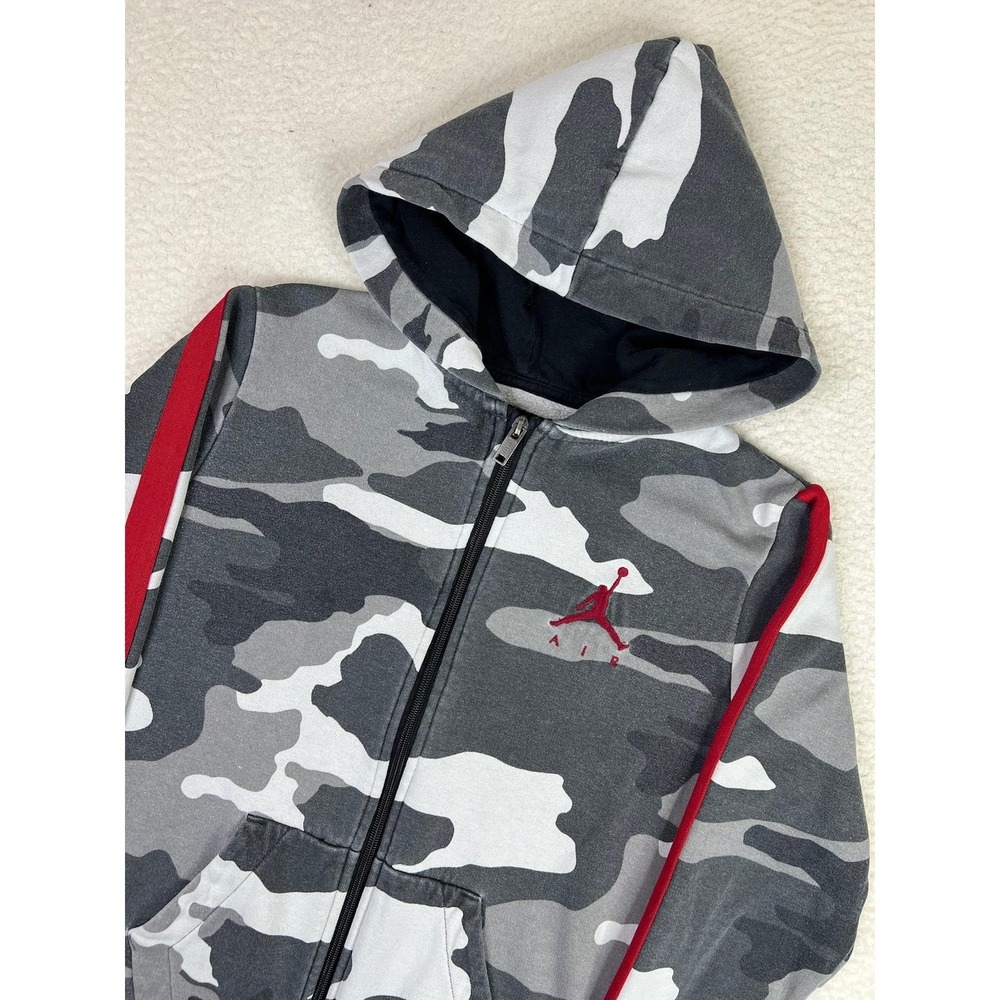 Jordan Boys Gray Camo Full Zip Fleece Hoodie Jumpman Air Sweatshirt Size 12-13Y - Picture 4 of 10